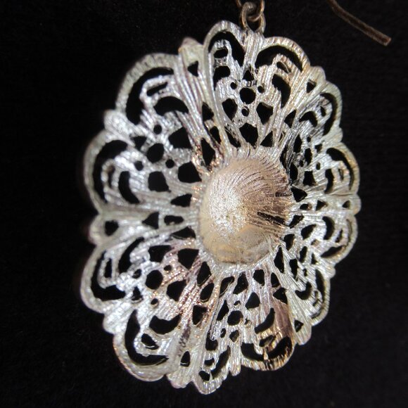 Filigree Drop, Lace Flower, Earrings, Faux Patina, Large, Fashion, Silver tone - Picture 4 of 9